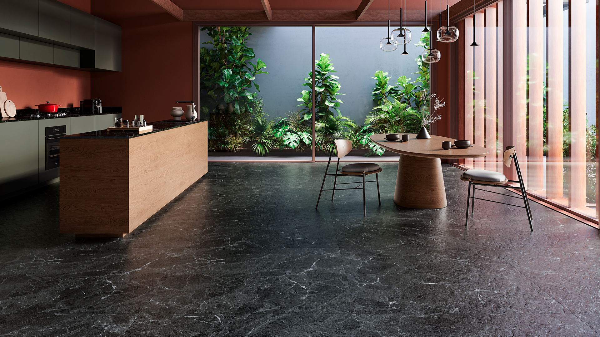 Ambiente com porcelanato Villagres Black Misty